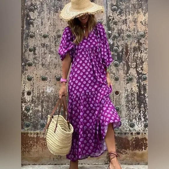 Bohemian purple Maxi Dress - Picture 3 of 11